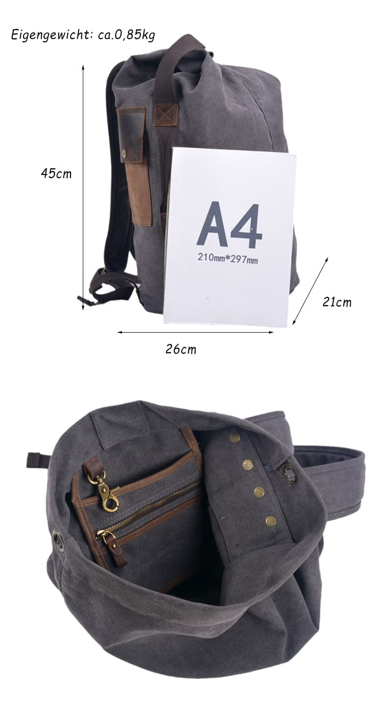 Zylinder Canvas Rucksack Herren sportlich Reiserucksack Outdoor