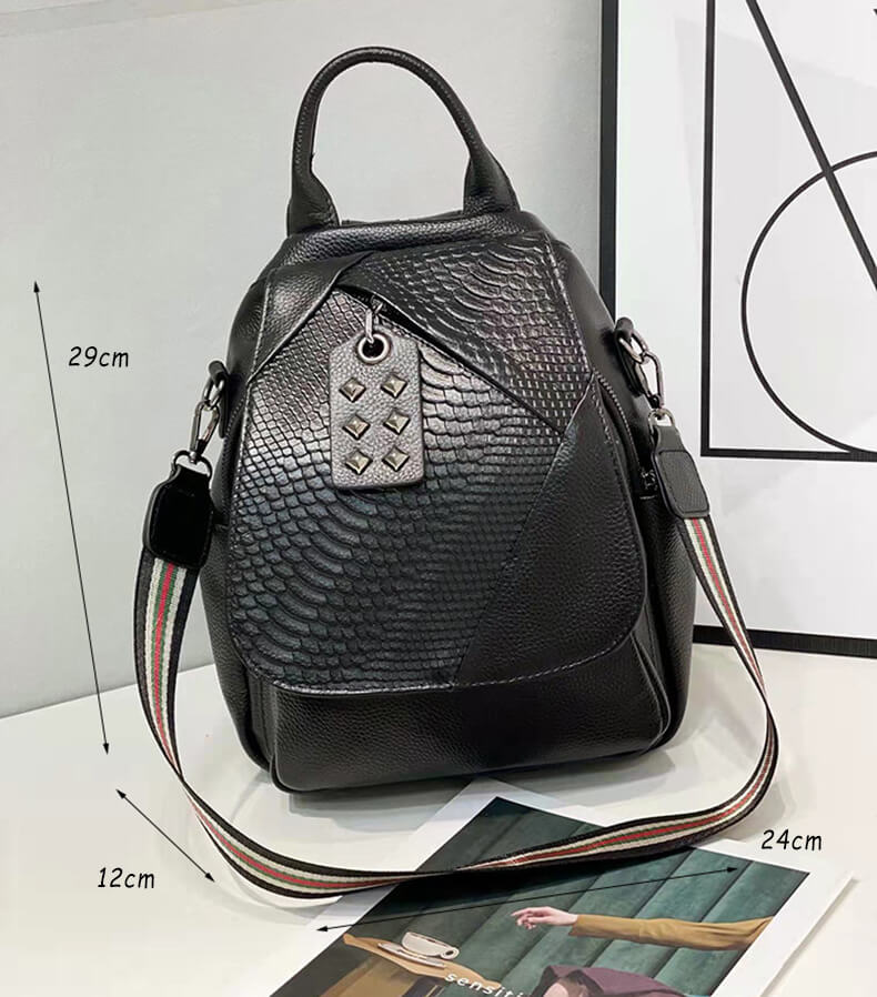 allround schwarzer Rucksack Schultertasche Damen kombi 2 in 1 Leder Damenrucksack