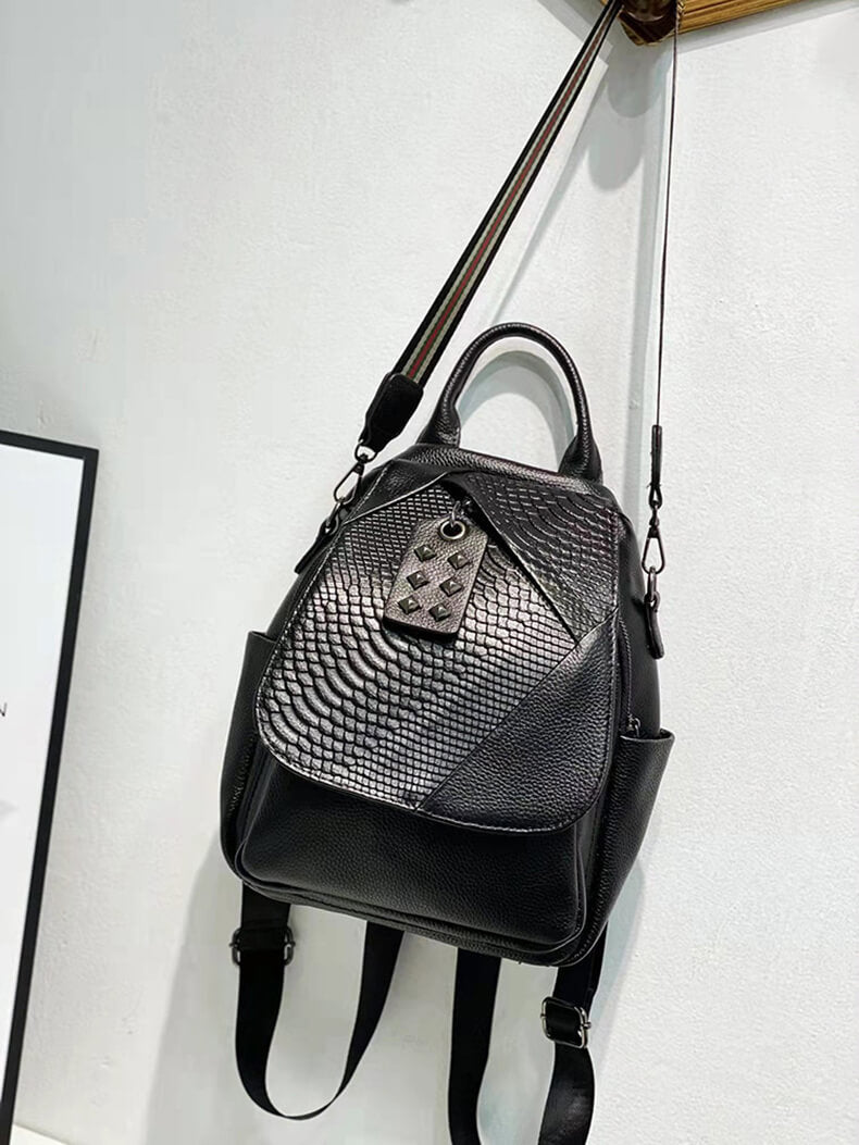 allround schwarzer Rucksack Schultertasche Damen kombi 2 in 1 Leder Damenrucksack