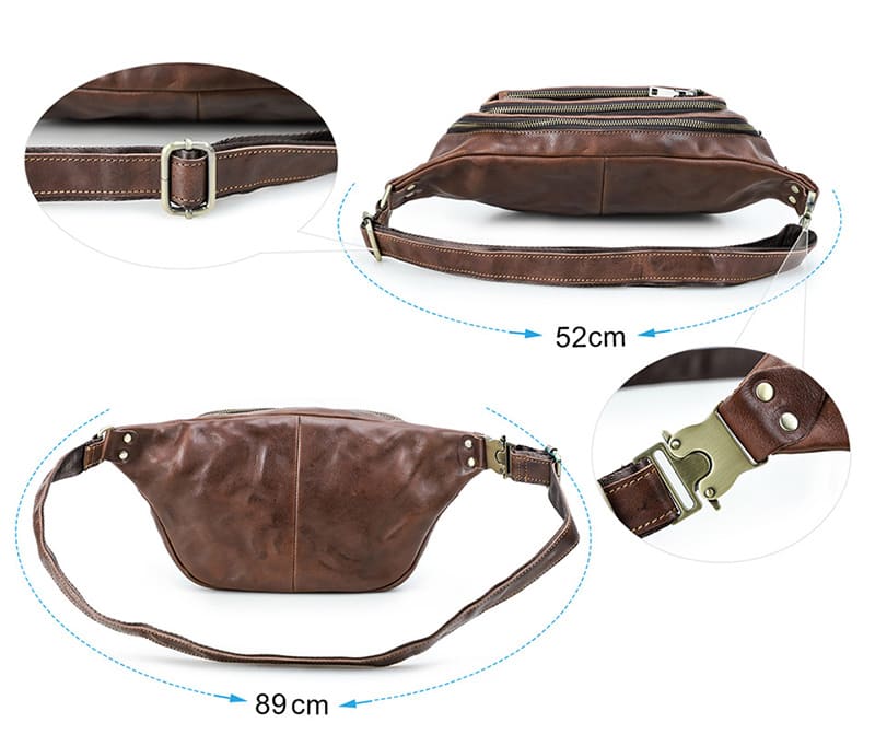 braune Hüfttasche Herren Bauchtasche Brusttasche aus Leder für Reisen