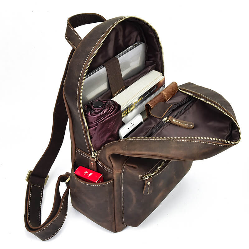 brauner Leder Rucksack Herren Vintage Lederrucksack mit Laptopfach