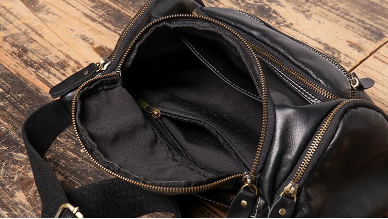 schwarz Brusttasche Herren Leder Umhängetasche mit vielen Fächern