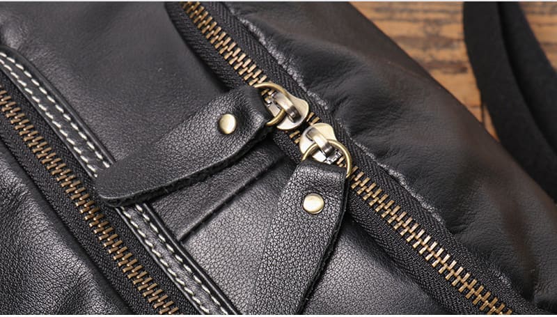 schwarz Brusttasche Herren Leder Umhängetasche mit vielen Fächern