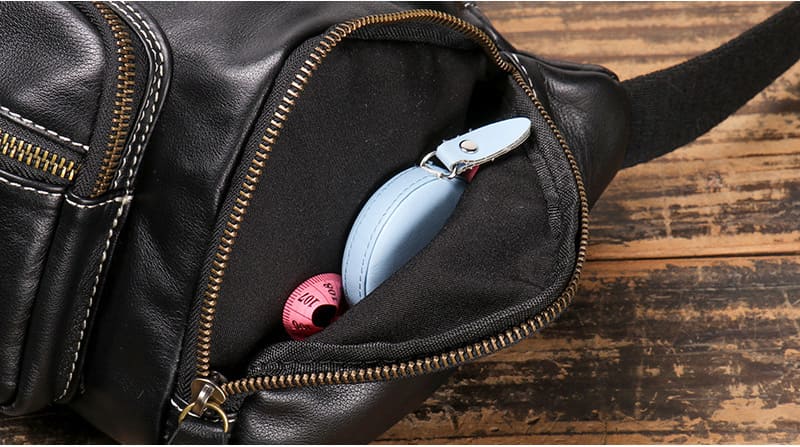 schwarz Brusttasche Herren Leder Umhängetasche mit vielen Fächern