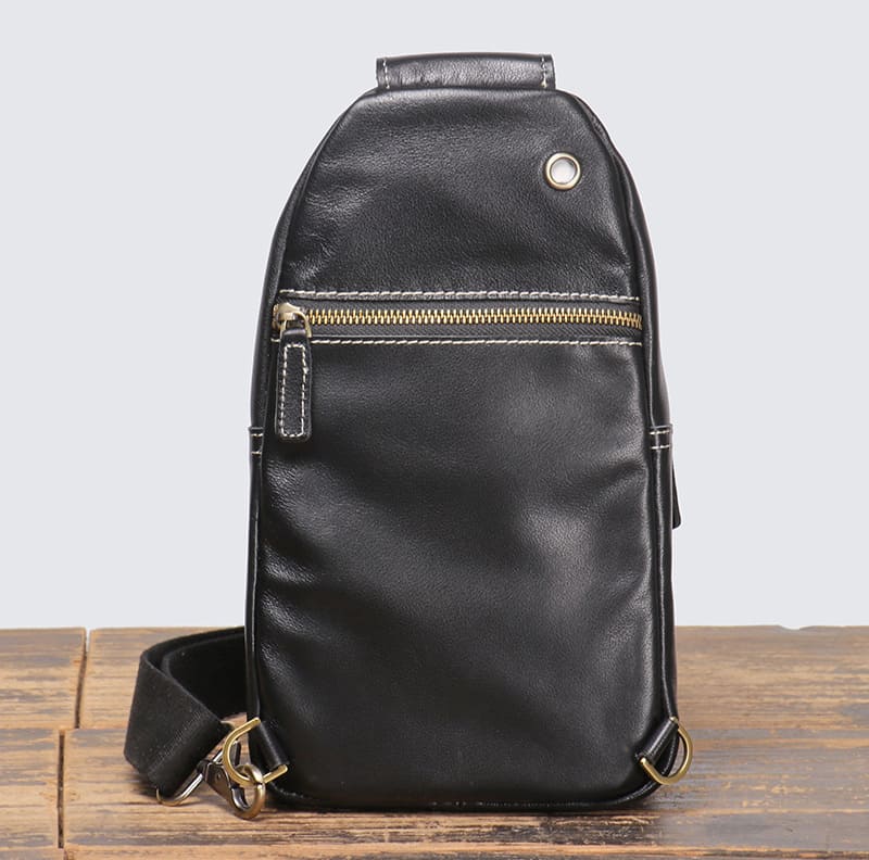 schwarze Leder Brusttasche Herren Umhängetasche Männer Brustbeutel