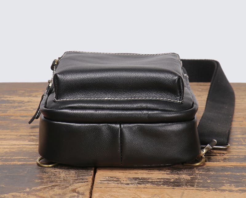 schwarze Leder Brusttasche Herren Umhängetasche Männer Brustbeutel