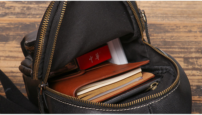 schwarze Leder Brusttasche Herren Umhängetasche Männer Brustbeutel