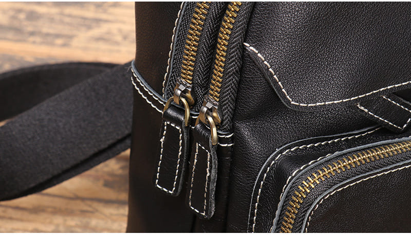schwarze Leder Brusttasche Herren Umhängetasche Männer Brustbeutel