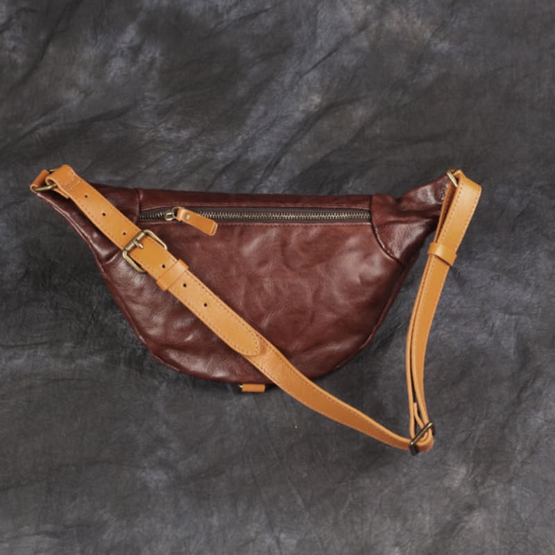 Brusttasche Herren Leder Vintage Umhängetasche Bauchtasche pflanzlich gegerbtes Leder Tasche