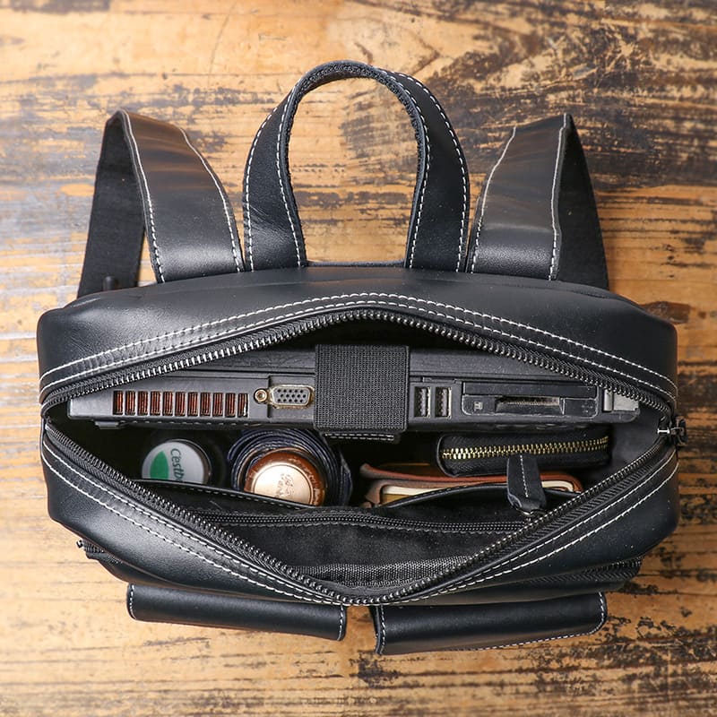 Business Rucksack Herren Leder schwarz für die Arbeit mit Laptopfach