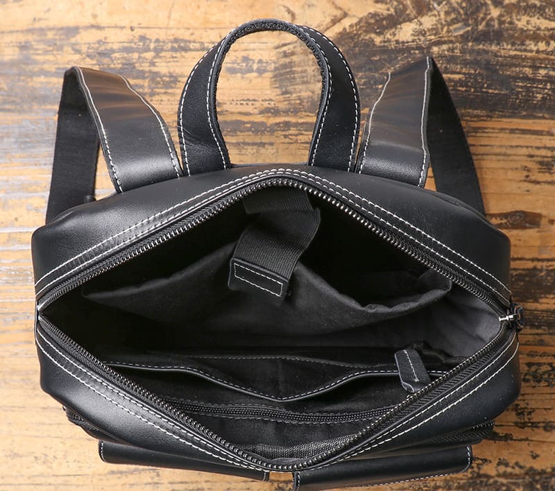 Business Rucksack Herren Leder schwarz für die Arbeit mit Laptopfach