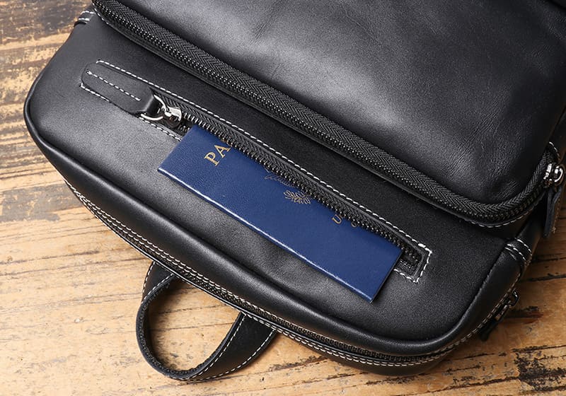 Business Rucksack Herren Leder schwarz für die Arbeit mit Laptopfach