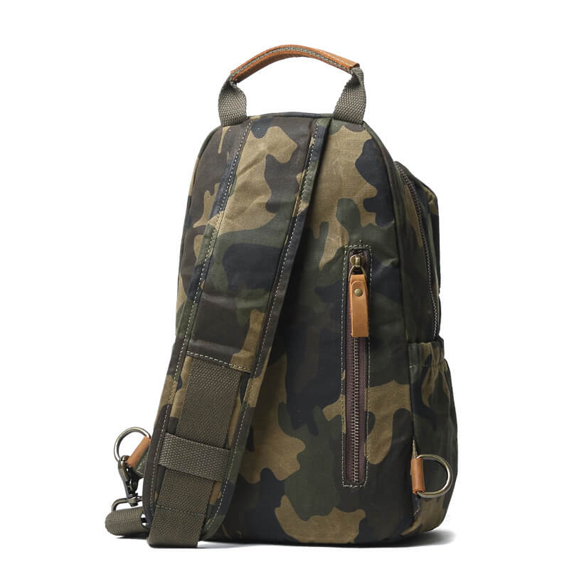 Camouflage Brustbeutel für Herren gewachstes Canvas Brusttasche Rucksack mit 1 Gurt
