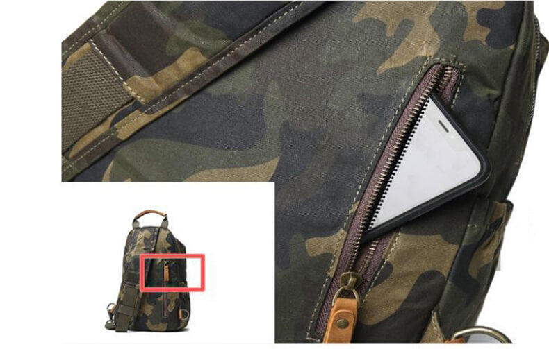 Camouflage Brustbeutel für Herren gewachstes Canvas Brusttasche Rucksack mit 1 Gurt