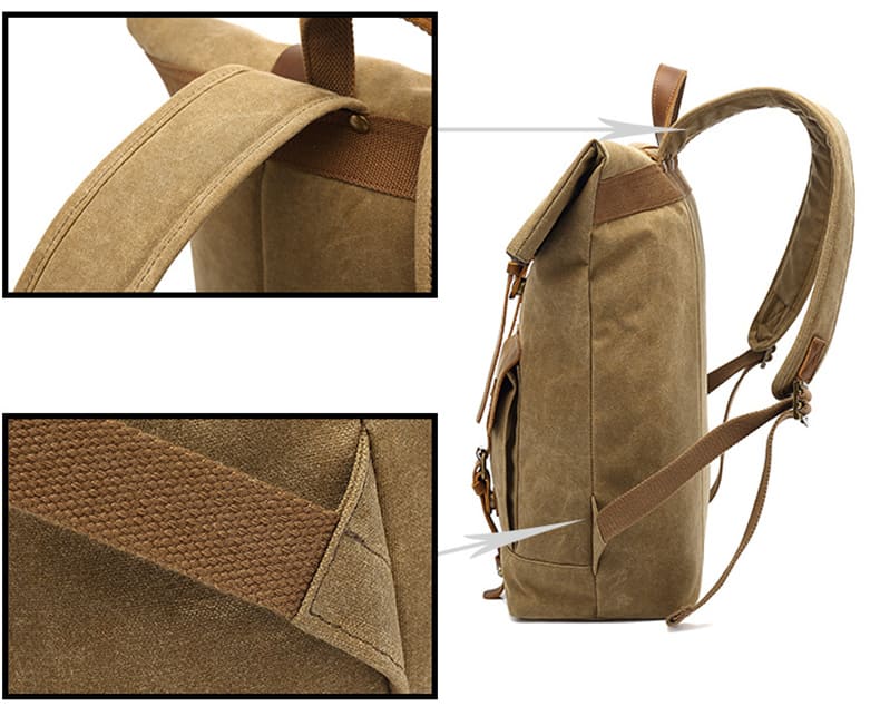 Canvas Rucksack Herren Reiserucksack Rolltop Backpack mit Laptopfach