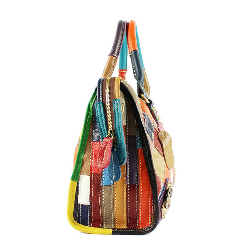 Damen Handtasche bunt Umhängetasche Patchwork Tasche Leder