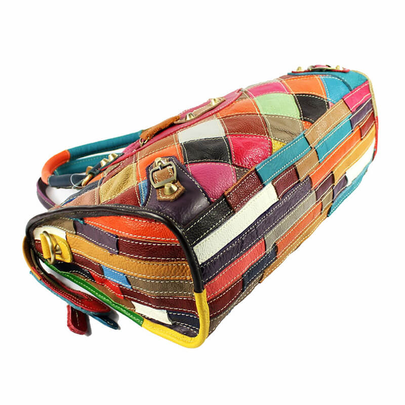 Damen Handtasche bunt Umhängetasche Patchwork Tasche Leder
