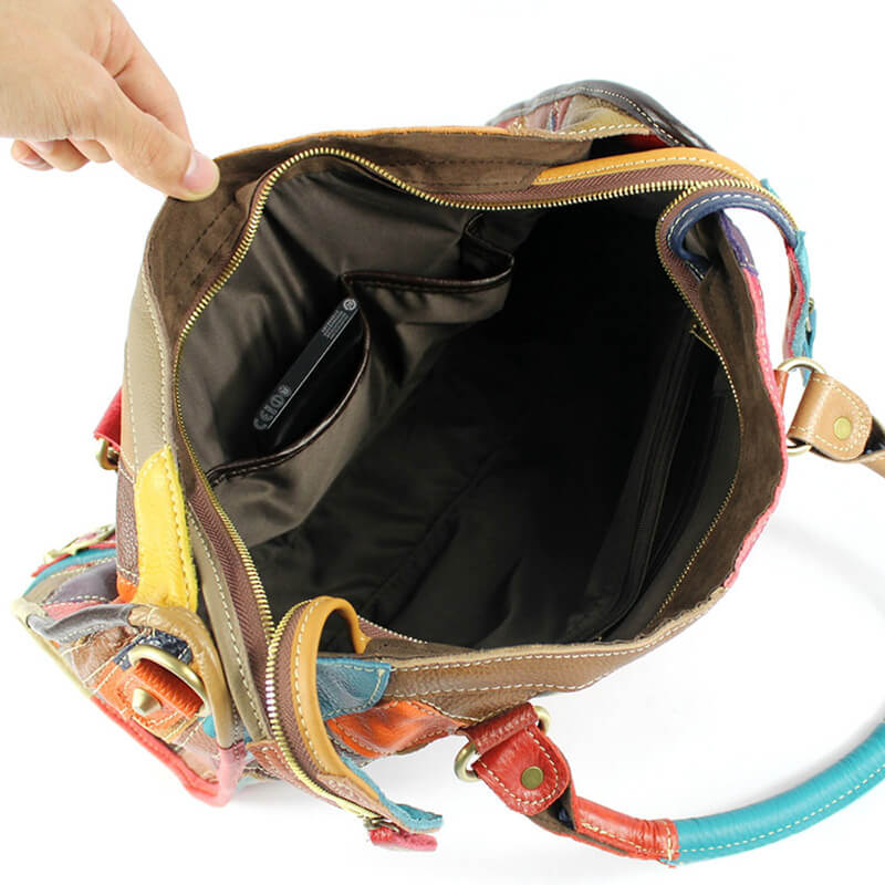 Damen Handtasche bunt Umhängetasche Patchwork Tasche Leder