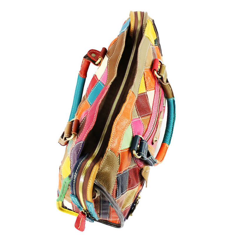 Damen Handtasche bunt Umhängetasche Patchwork Tasche Leder