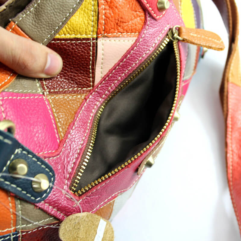 Damen Handtasche bunt Umhängetasche Patchwork Tasche Leder