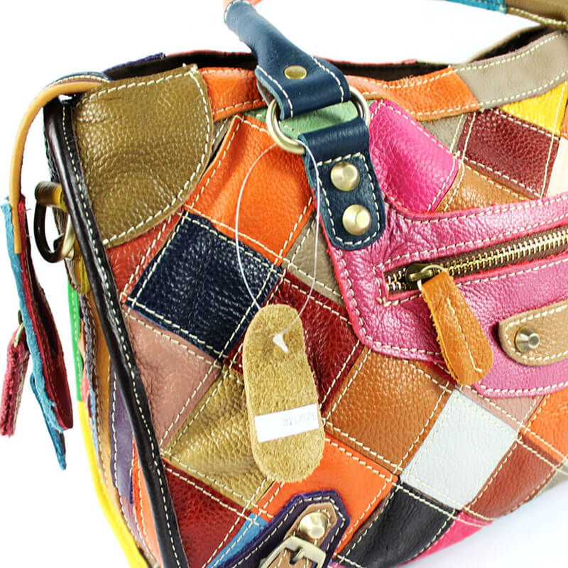 Damen Handtasche bunt Umhängetasche Patchwork Tasche Leder