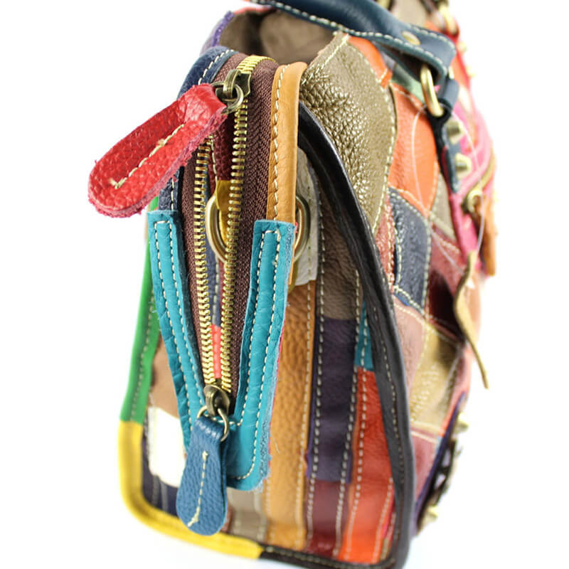 Damen Handtasche bunt Umhängetasche Patchwork Tasche Leder