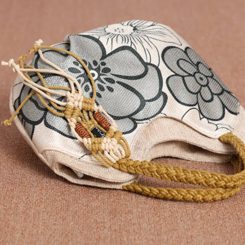 Damen Handtasche Canvas weiß mit Blumen für Freizeit