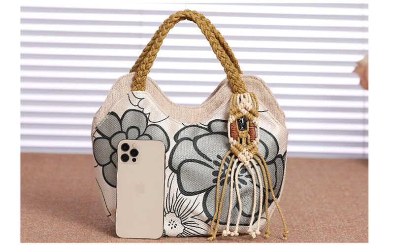 Damen Handtasche Canvas weiß mit Blumen für Freizeit