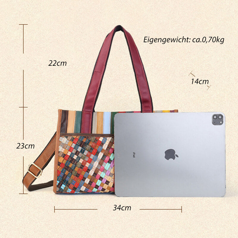 Damen Handtasche geflochten Leder bunt Umhängetasche Patchwork
