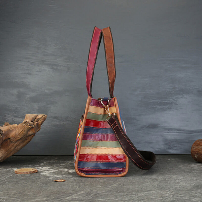 Damen Handtasche geflochten Leder bunt Umhängetasche Patchwork