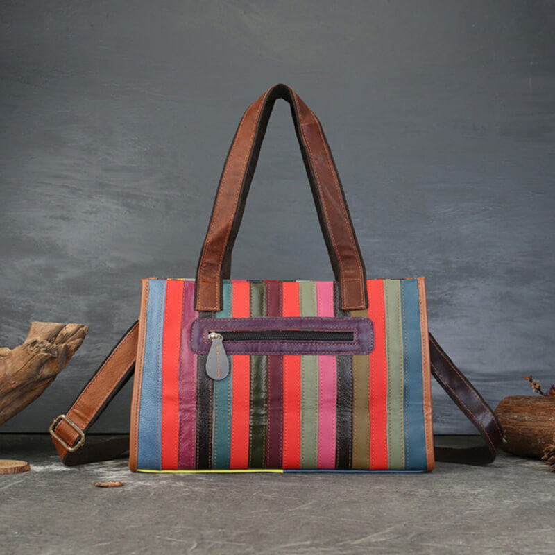 Damen Handtasche geflochten Leder bunt Umhängetasche Patchwork