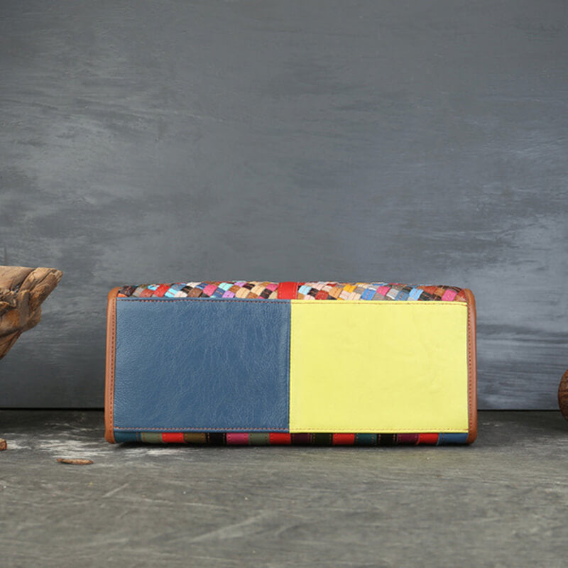 Damen Handtasche geflochten Leder bunt Umhängetasche Patchwork
