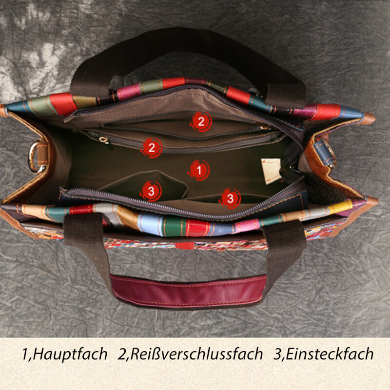 Damen Handtasche geflochten Leder bunt Umhängetasche Patchwork