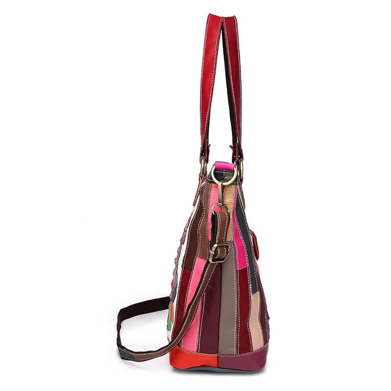 Damen Handtasche Leder bunt Schultertasche mit Blumen und Nieten