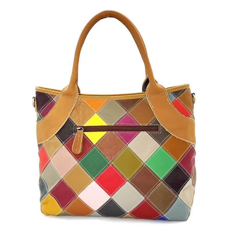 Damen Handtasche Leder Patchwork bunt Umhängetasche mit Blumen