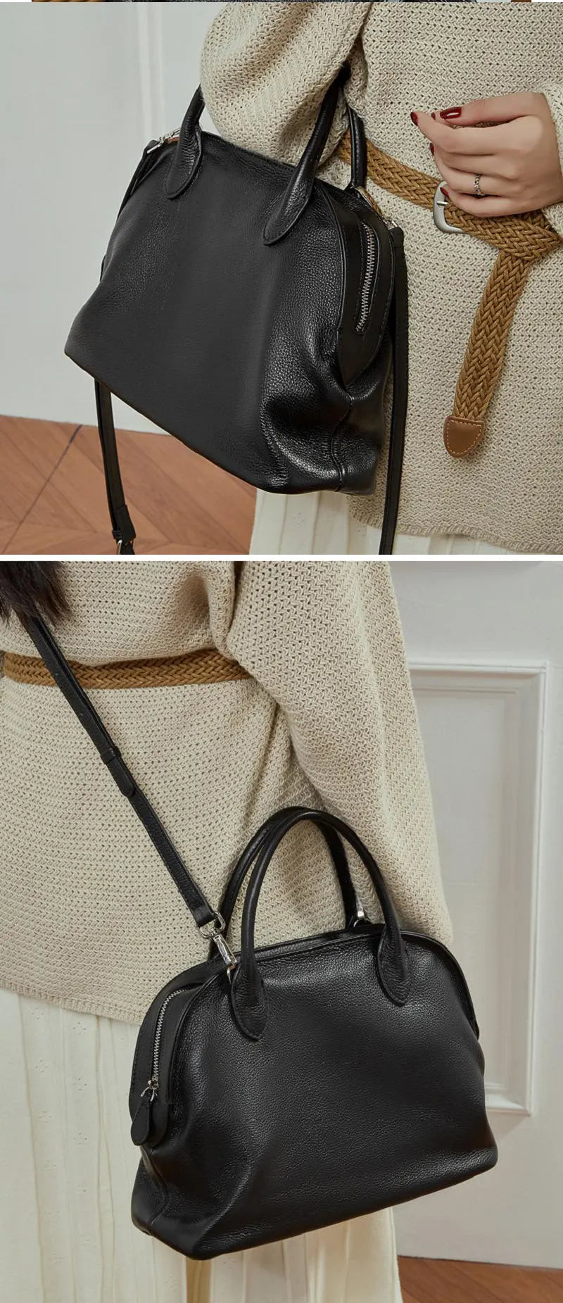 Damen Handtasche Leder schlicht Umhängetasche Vintage in 3 Farben