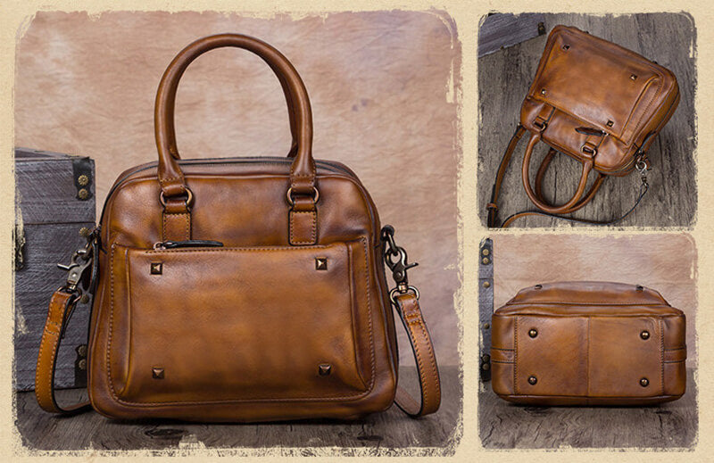 Damen Handtasche Vintage Leder Umhängetasche in 6 Farben
