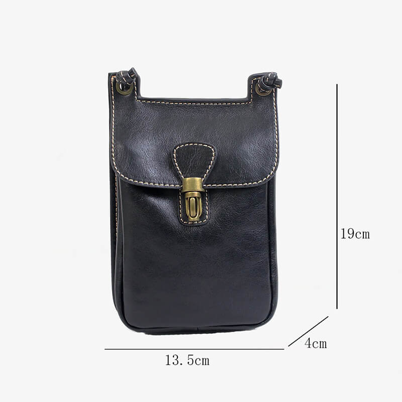 Damen Handytasche Leder kleine Umhängetasche schwarz