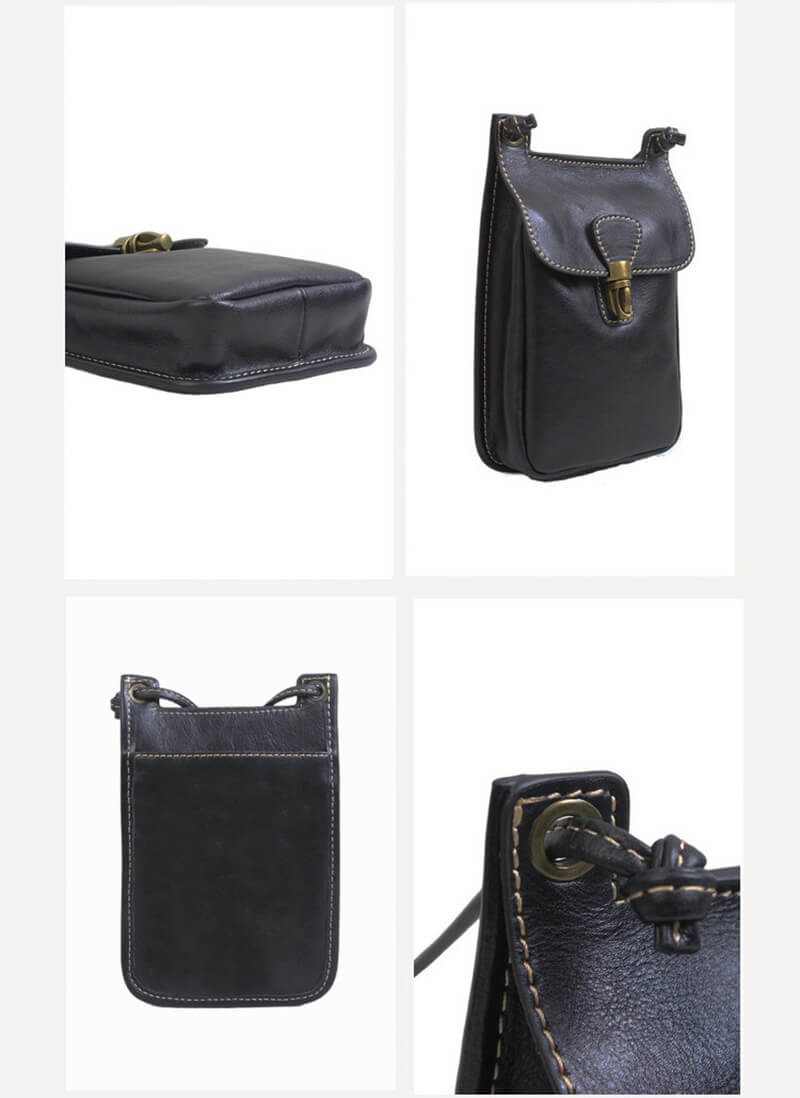 Damen Handytasche Leder kleine Umhängetasche schwarz