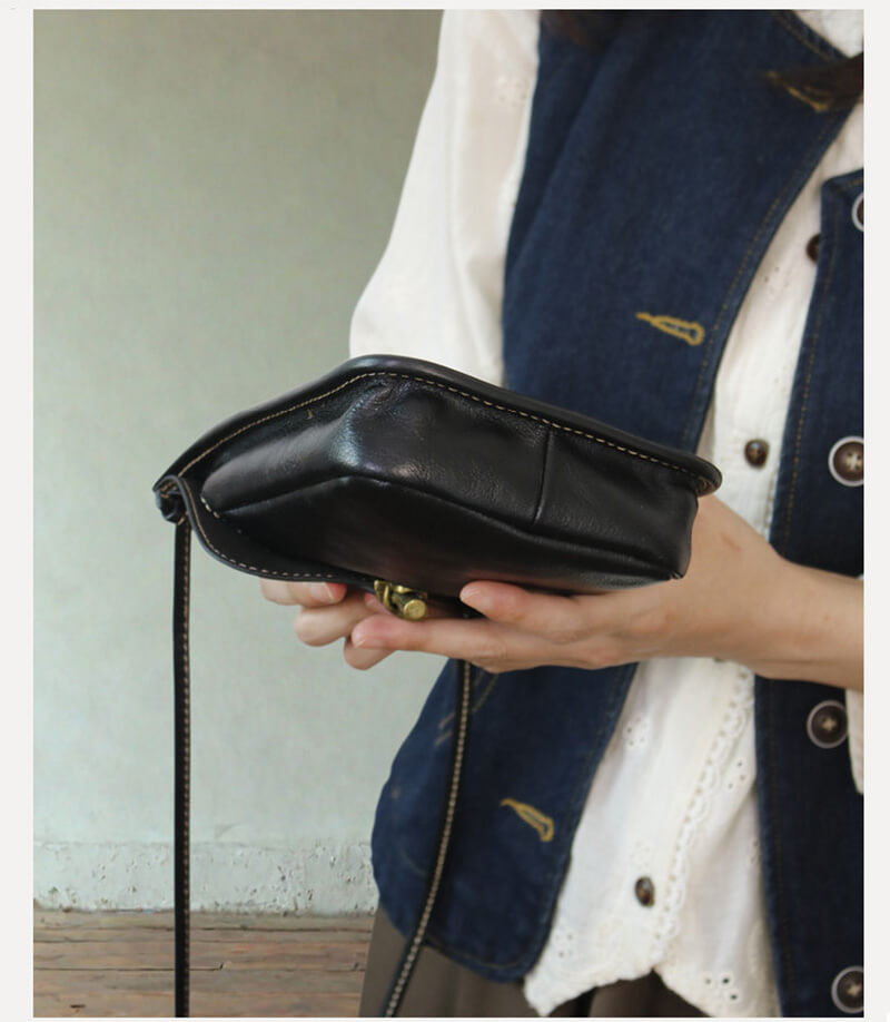 Damen Handytasche Leder kleine Umhängetasche schwarz