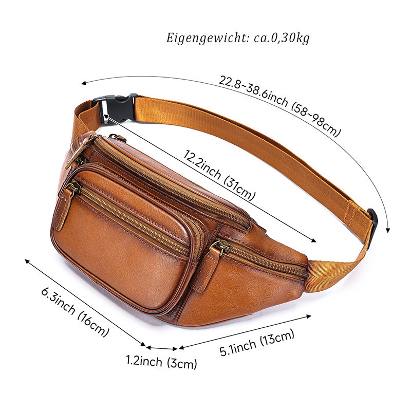 Damen Hüfttasche Leder Vintage Bauchtasche Brusttasche braun