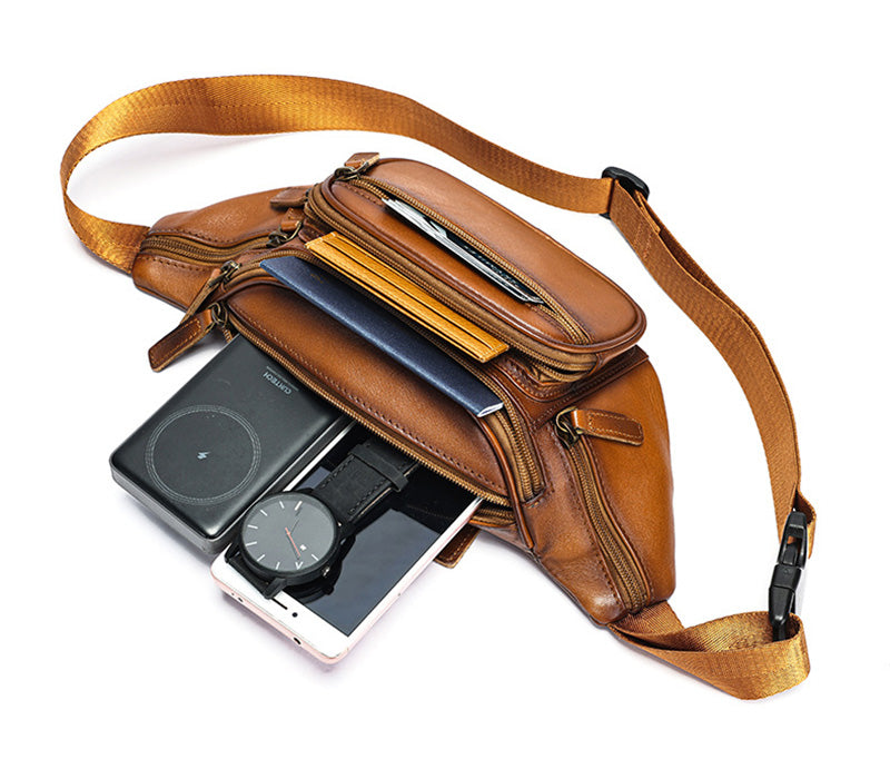 Damen Hüfttasche Leder Vintage Bauchtasche Brusttasche braun