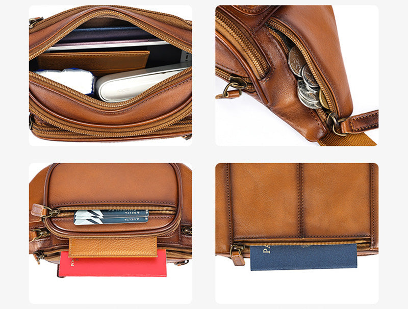 Damen Hüfttasche Leder Vintage Bauchtasche Brusttasche braun