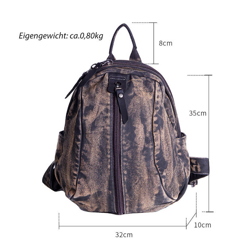 Damen Rucksack Canvas Vintage mit Reißverschluss für Alltag