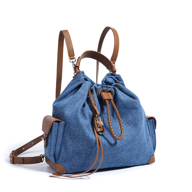 Damen Rucksack Denim mit Griff Kordelzug in 4 Farben
