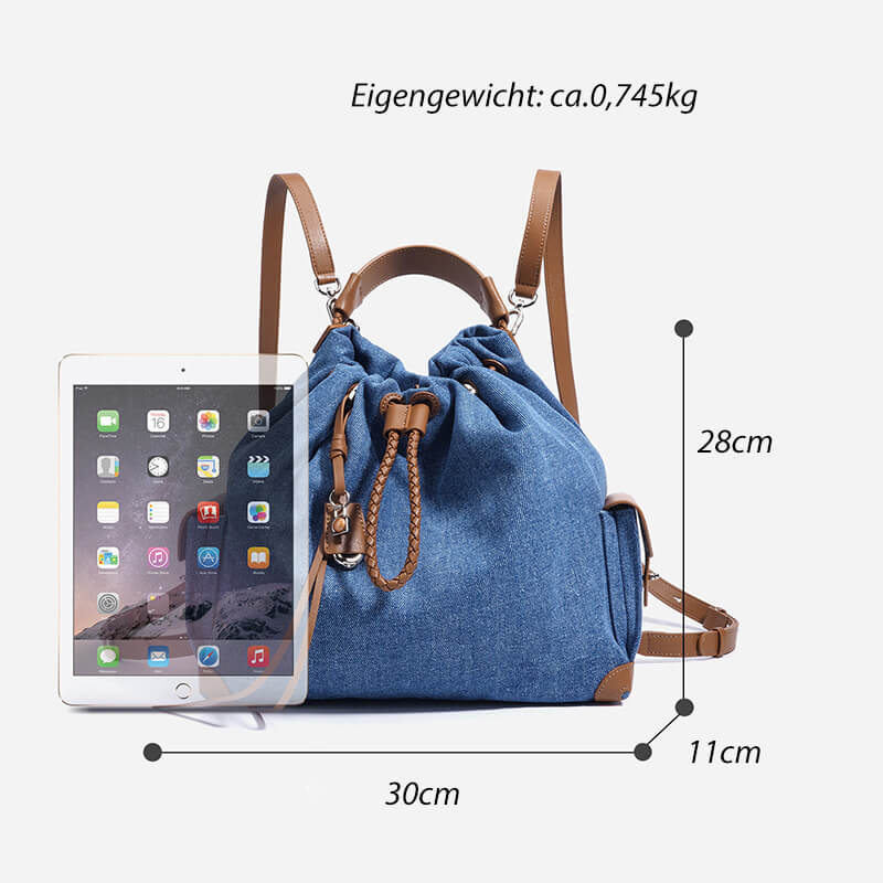 Damen Rucksack Denim mit Griff Kordelzug in 4 Farben