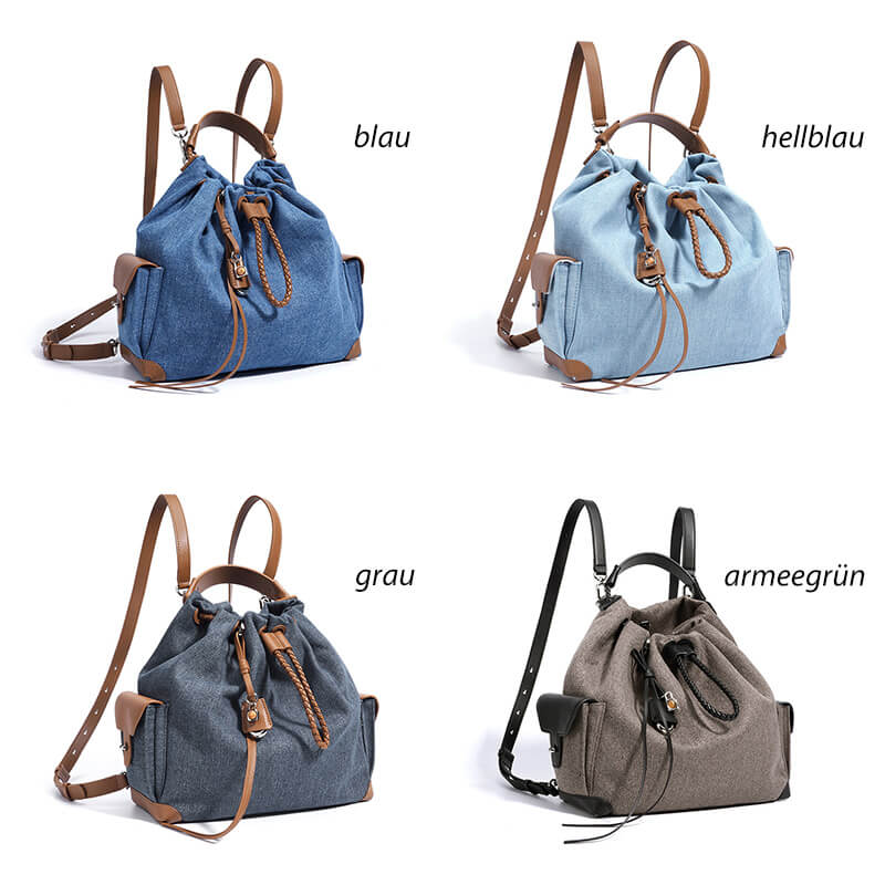 Damen Rucksack Denim mit Griff Kordelzug in 4 Farben