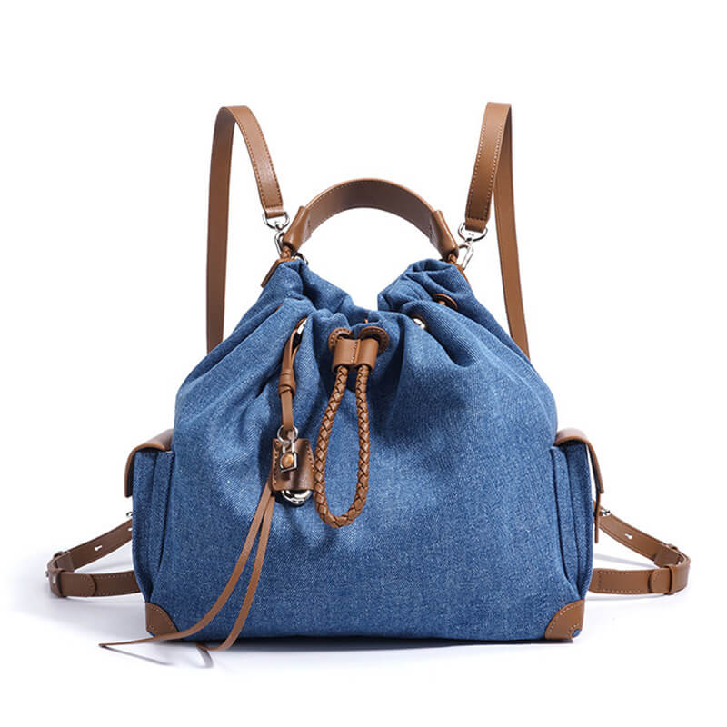 Damen Rucksack Denim mit Griff Kordelzug in 4 Farben