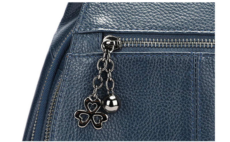 Damen Rucksack Leder schlicht für Alltag mit vielen Reißverschlussfächern