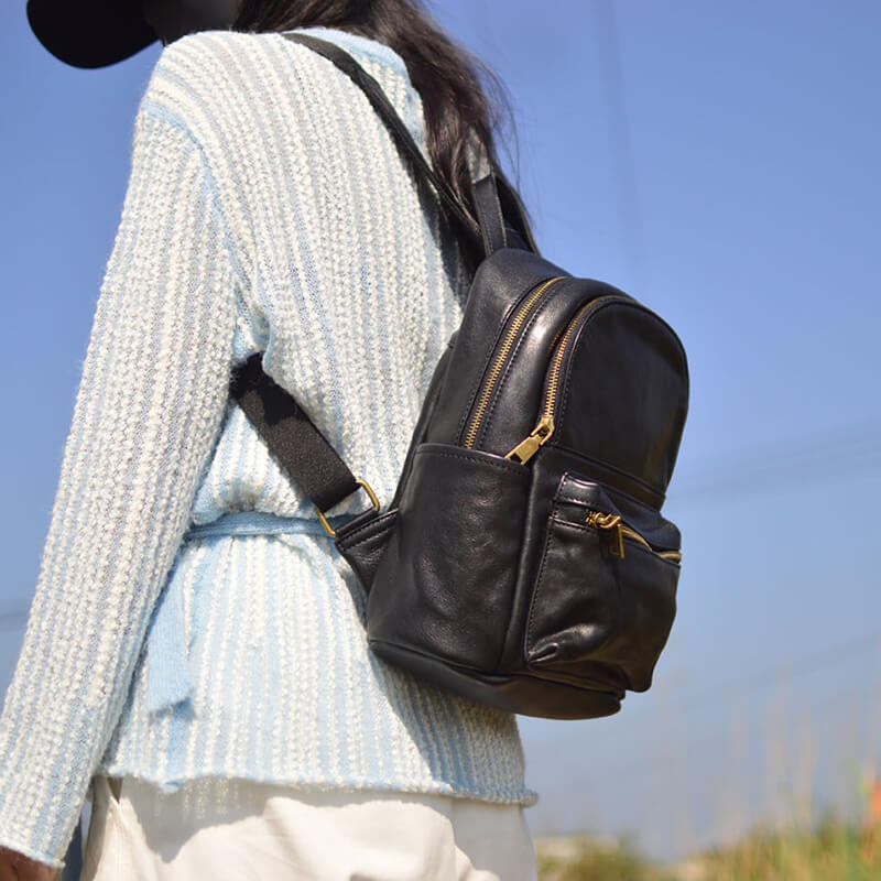 leder rucksack damen klein schwarz